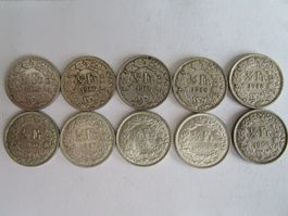 10 x 1/2 Franken  Silber