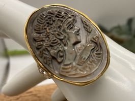 Art Deco Ring mit geschnitzter Muschel, Gr. 56