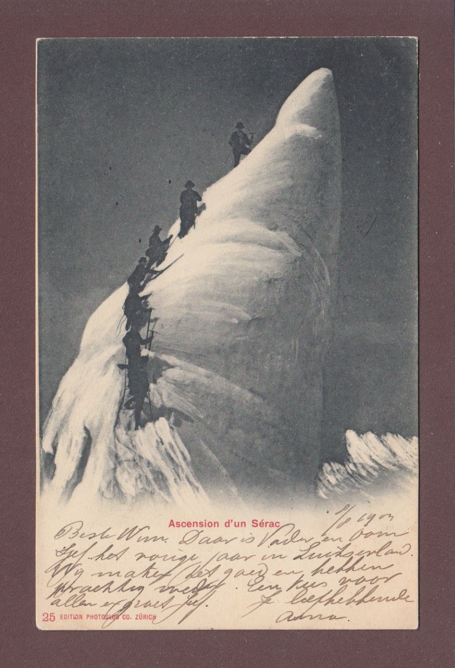 Cartoline postali: GLACIER - Ascension d'un sérac - 1903 – Usato da Pully venduto da nicecards