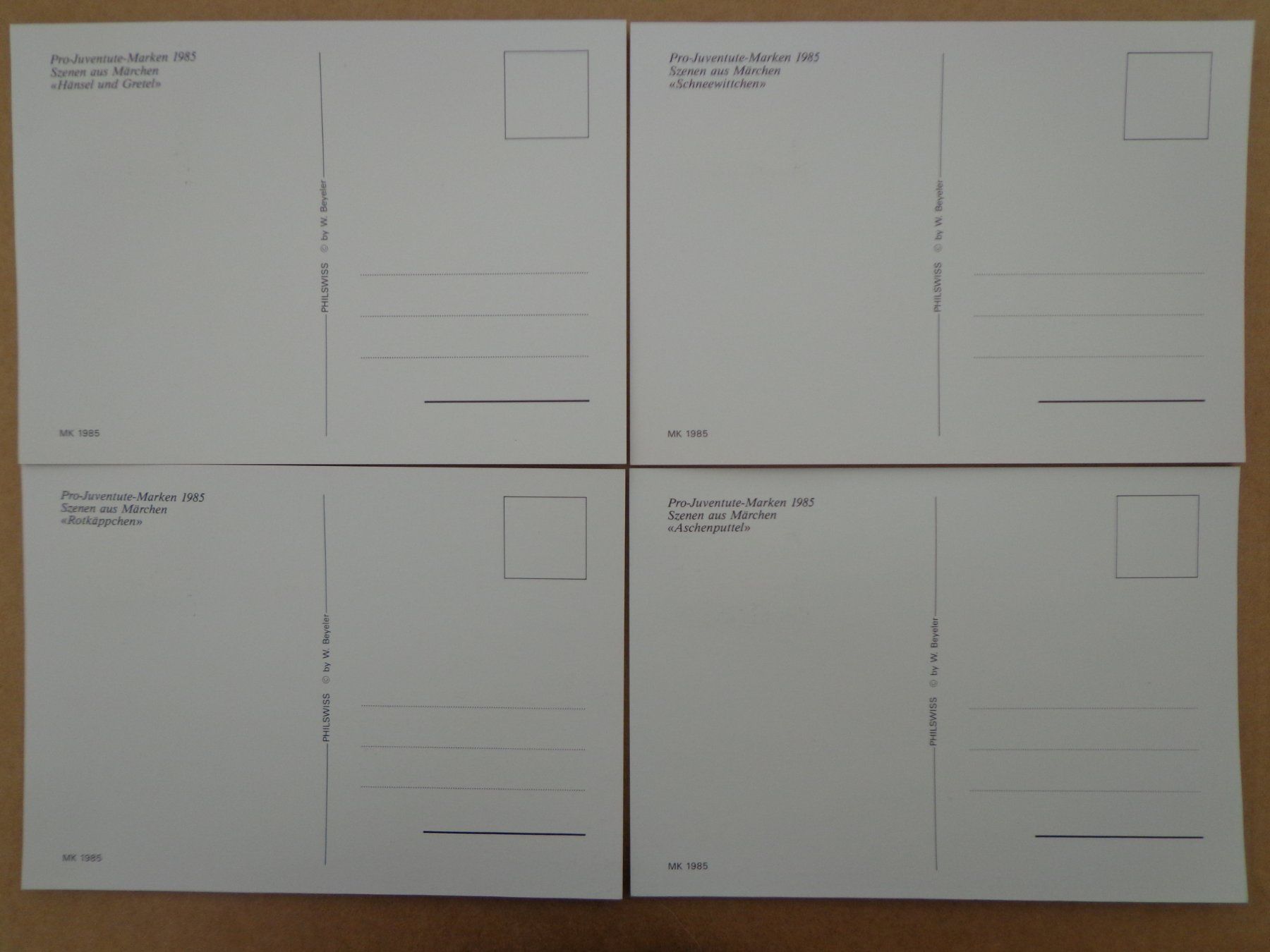 Alle Briefmarken: Satz 4 Maximumkarten MK 1985 PRO JUVENTUTE PJ Szenen Märchen – Neu (gemäss Beschreibung) aus Le Locle von aou_rf8w 1