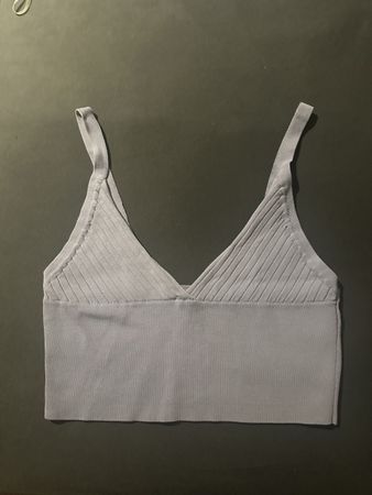 Zara Lilac Ribbed Top V-Ausschnitt