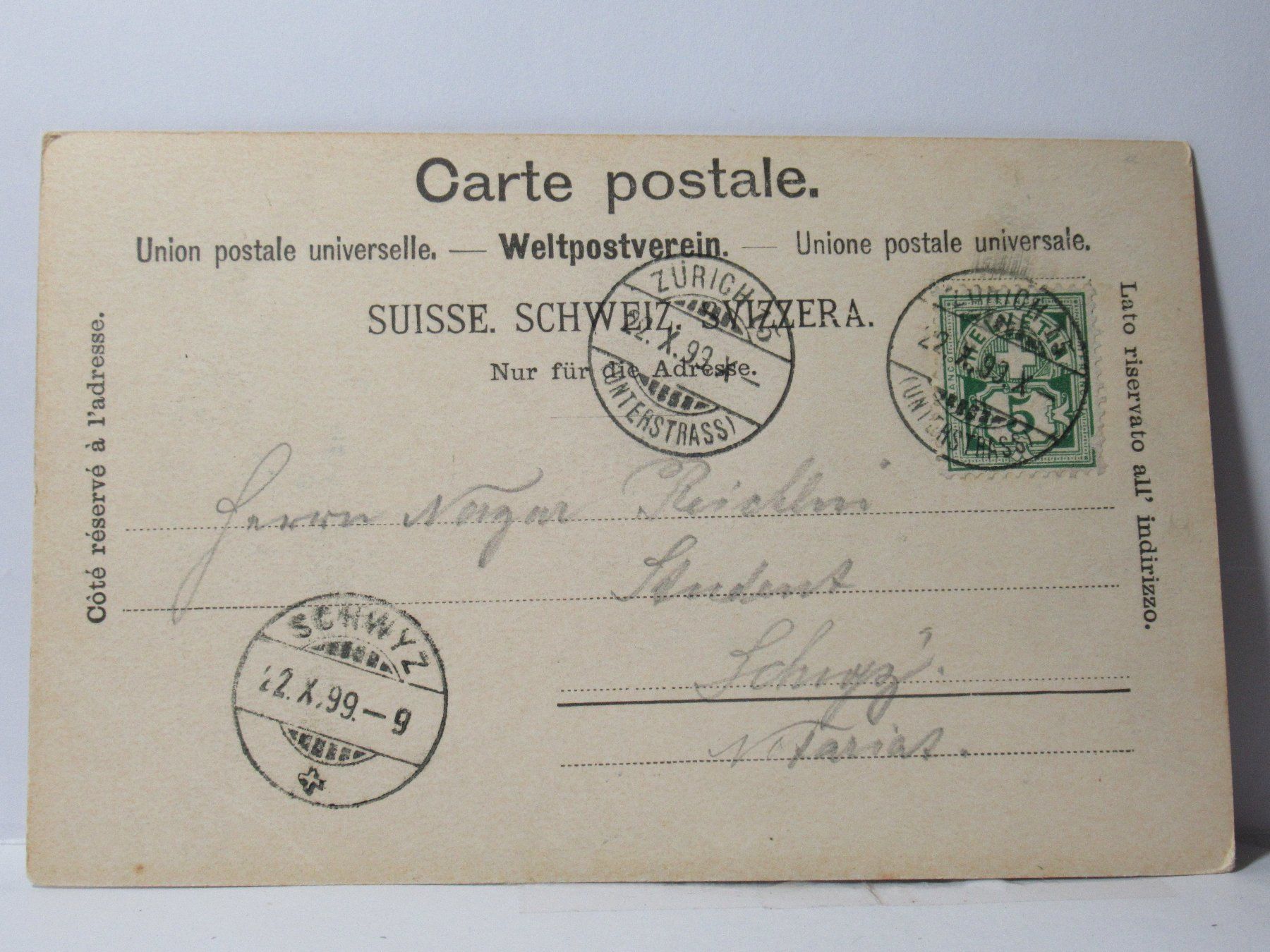 Cartoline postali: Zürich ,  Utoquai  , Kirche 1899 – Usato da Grenchen venduto da Bluemchen1900 2