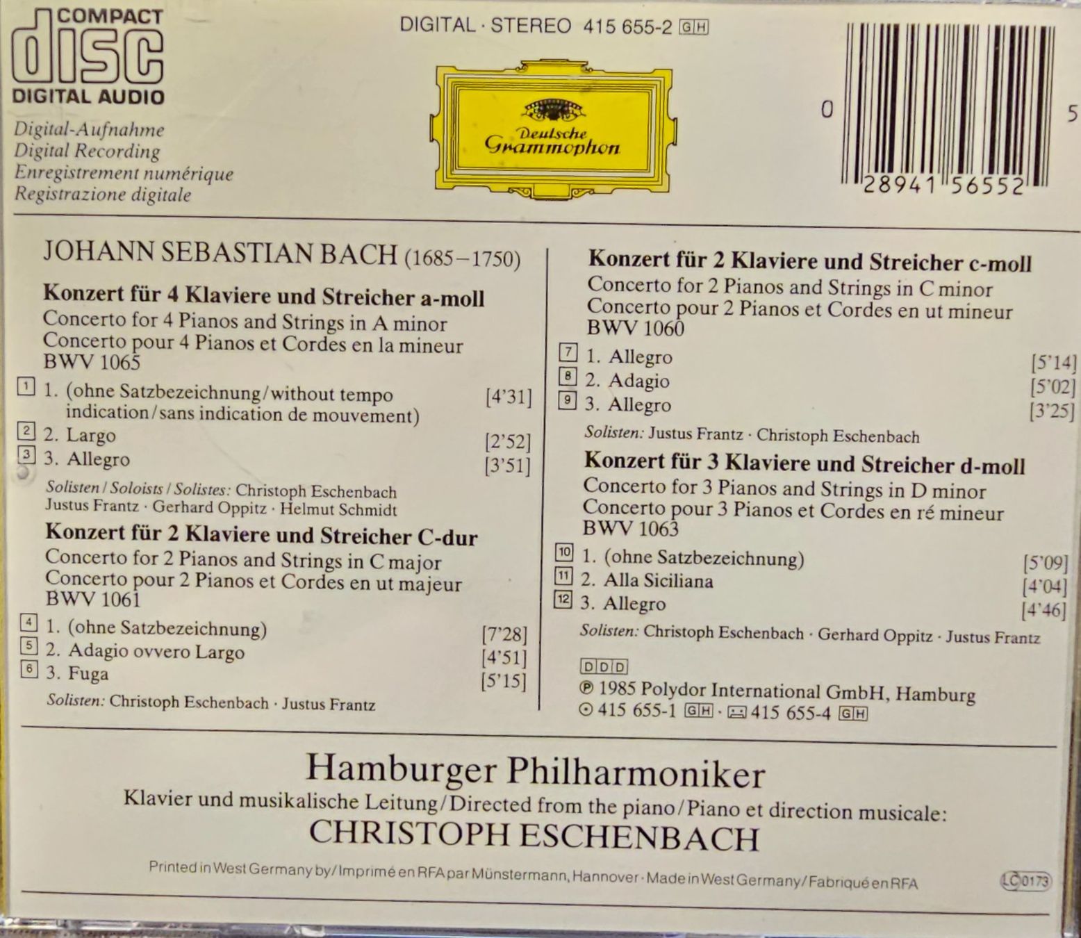 CD: J.S. Bach - Klavierkonzerte – Usato da Wahlen b. Laufen venduto da Cg10 1