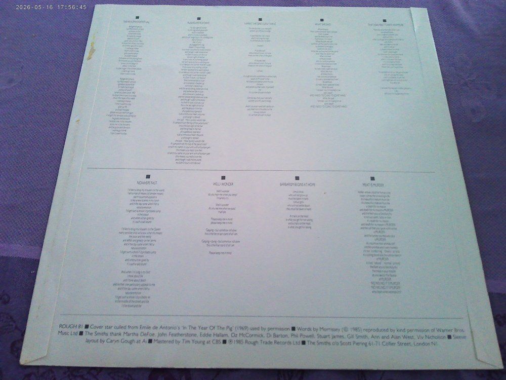 Dischi in vinile: The Smiths - Meat Is Murder LP, Original Pressung – Usato da Volketswil venduto da nemo2000 4