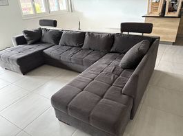Grosszügiges U-förmiges Ecksofa Wohnlandschaft in Dunkelgrau