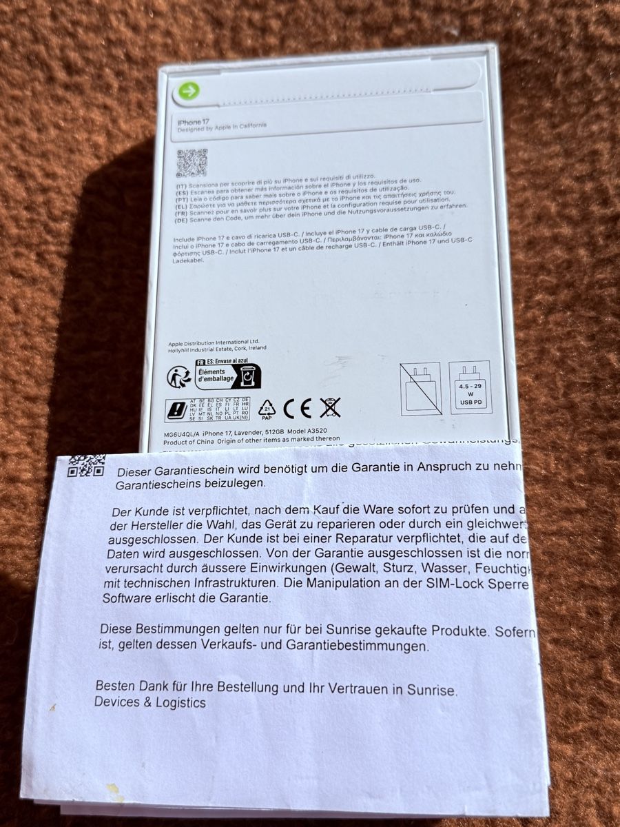 Apple Handys / Smartphones: iPhone 17 512Gb Lavender  – Neu und originalverpackt aus Uster von jca_pr9r 1