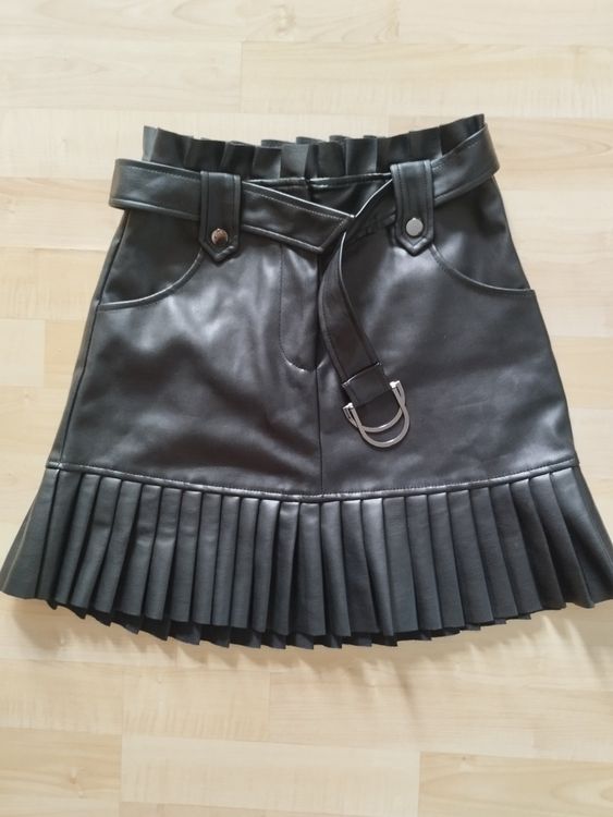 SHAPERIN Damen Kunstleder-Rock – Bodycon Minirock Mit Spitze, Hoher Taille & Integrierten Shorts