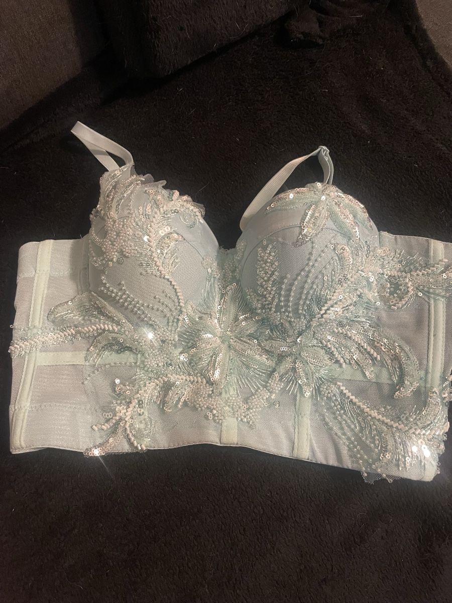 Sonstige Unterwäsche: Hübsches, hellblaues Bustier mit Blumenmuster, Grösse S – Neu (gemäss Beschreibung) aus Kriens von Bouni1