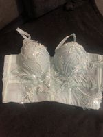 Hübsches, hellblaues Bustier mit Blumenmuster, Grösse S