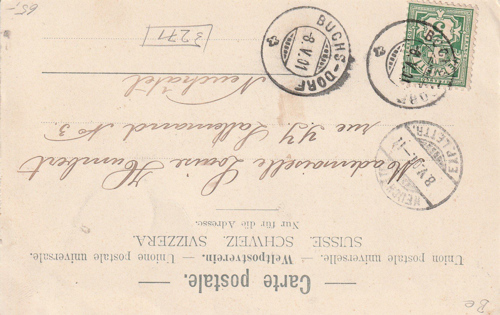 Cartoline postali: Buchs-Hauptstrasse und Schloss Werdenberg 1901 – Usato da uttwil venduto da Koehlerfred 1