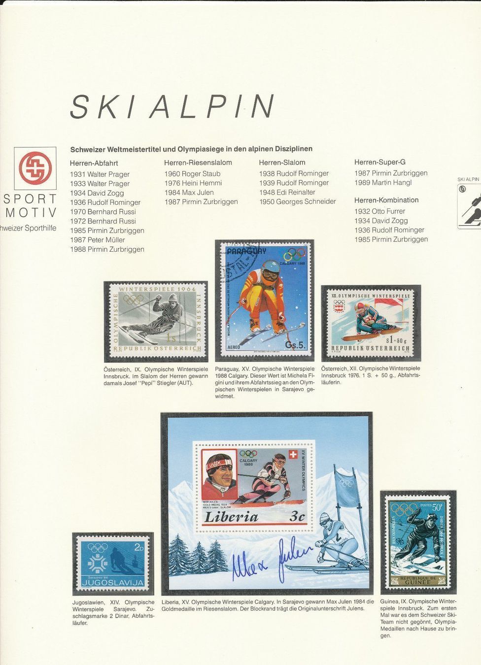 Alle Briefmarken: Schweizer Sporthilfe Briefmarken Band 1 – Neu und originalverpackt aus Neuenegg von muenzenweber-ch 9