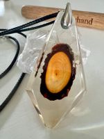 Vintage Silber 6cm Anhänger Holz hinter Glas 800 + Lederband