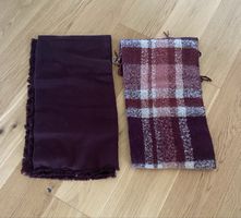 2 Schals kariert und uni Bordeauxrot neu