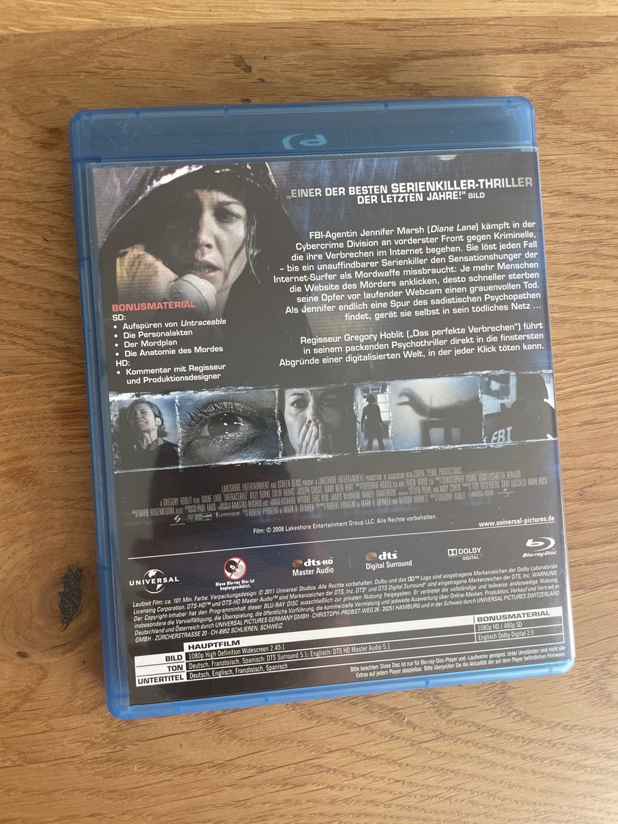Alle DVDs: Untraceable (2008) BluRay – Gebraucht aus Hagendorn von masterchieff 1