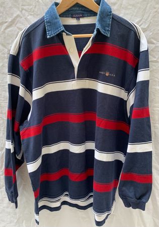 Superbe pull homme Polo rayé GANT USA col en jeans t.XL