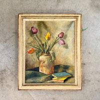 G. Reichel, Ölgemälde Stilleben, Tulpen in Vase, 1942