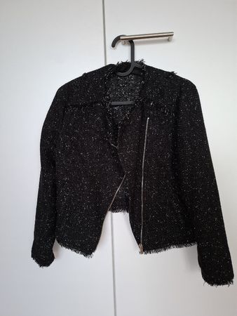 Schwarze Tweedjacke mit Fransen - Gr. 34