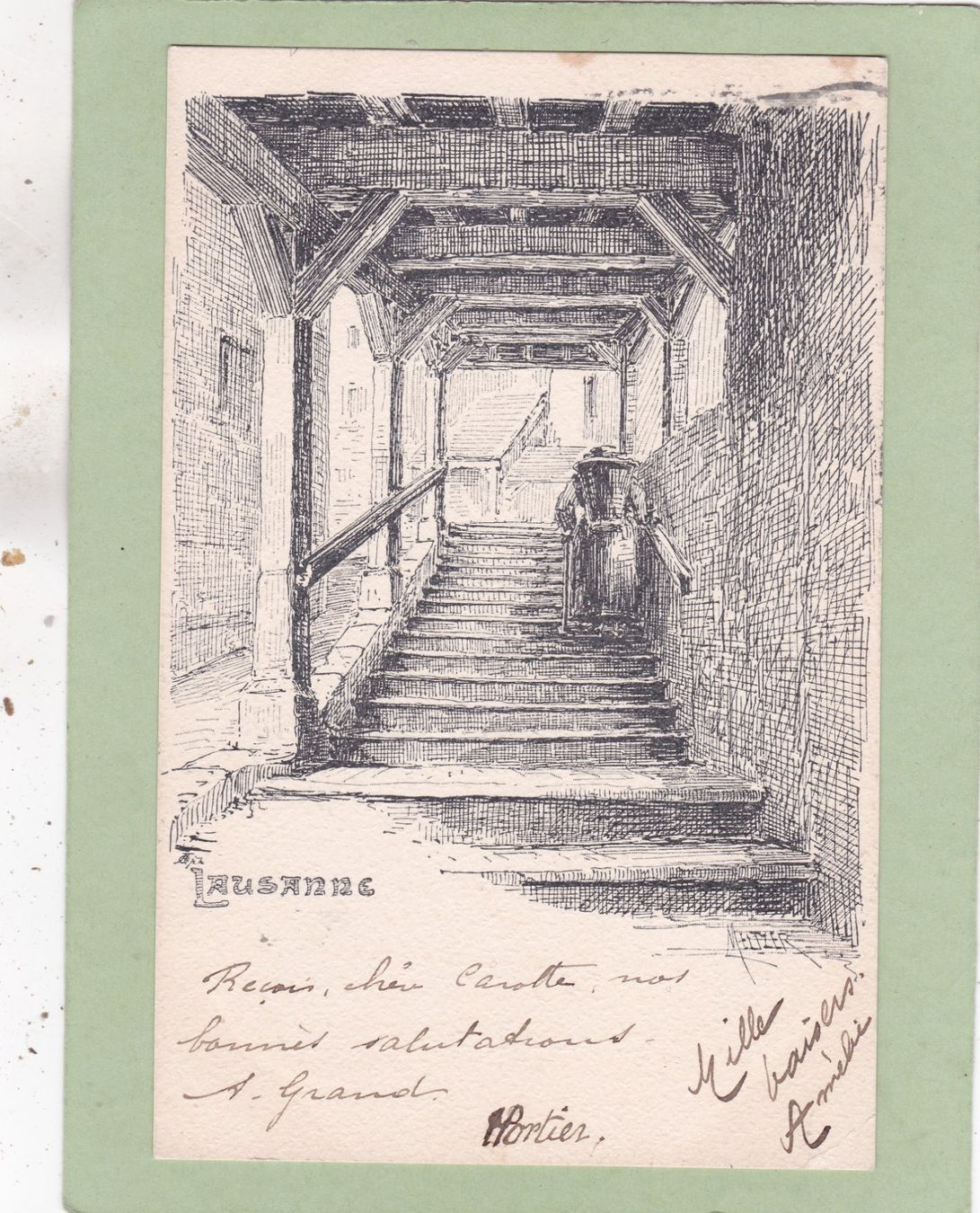 Cartoline postali: Kitsch Kunst Lausanne 1901 – Usato da Herisau venduto da Lisegrat2008