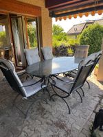 Granit Gartentisch mit 6 Stühlen und Kissen