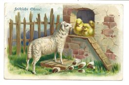 Fröhliche Ostern - Schaf mit Küken - Präge-Litho - 1908
