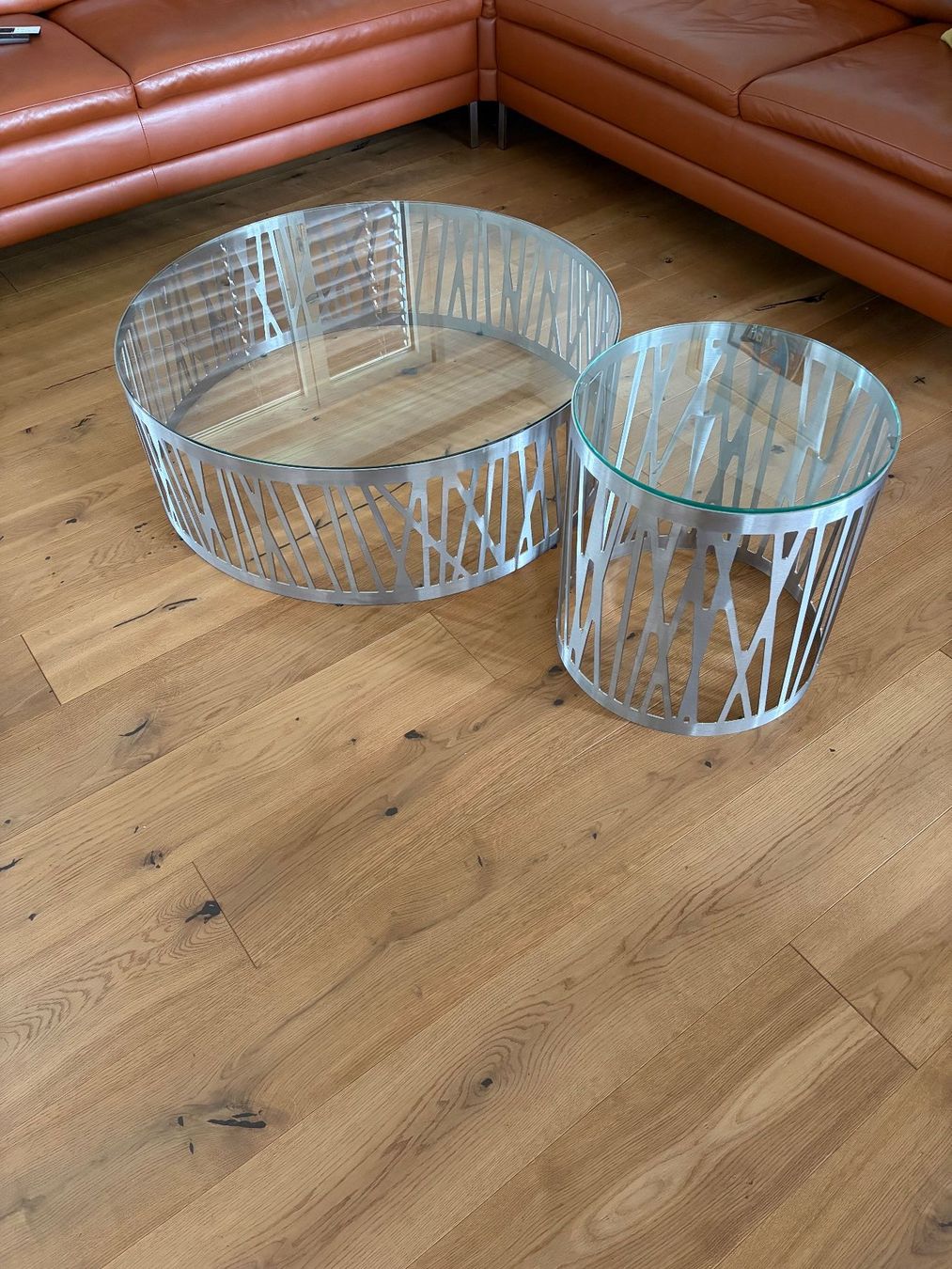 Tavoli: Moderner Glas Couchtisch Edelstahl und Glas – Usato da Speicherschwendi venduto da Estil 2