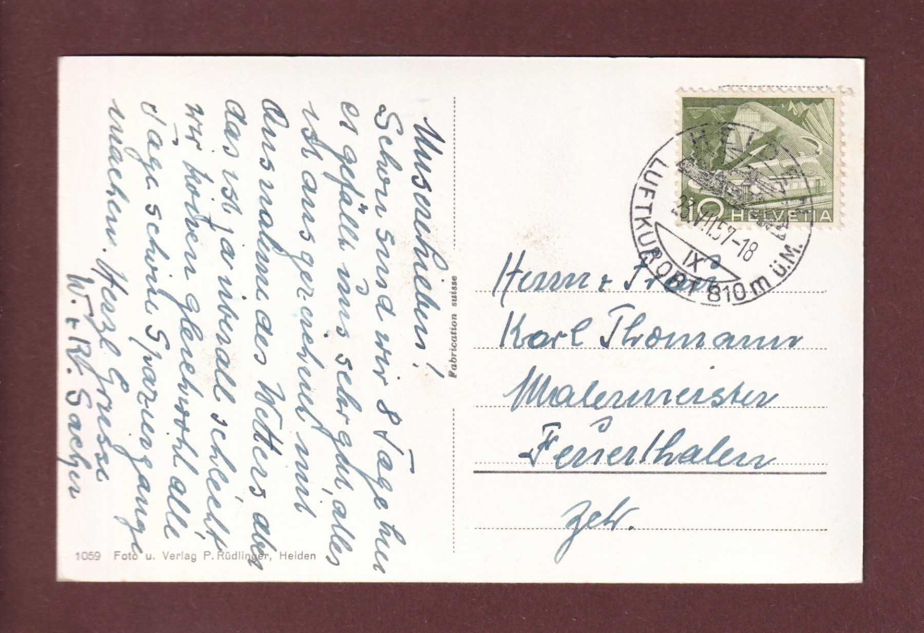 Cartoline postali: HEIDEN - 1957 – Usato da Pully venduto da nicecards 1