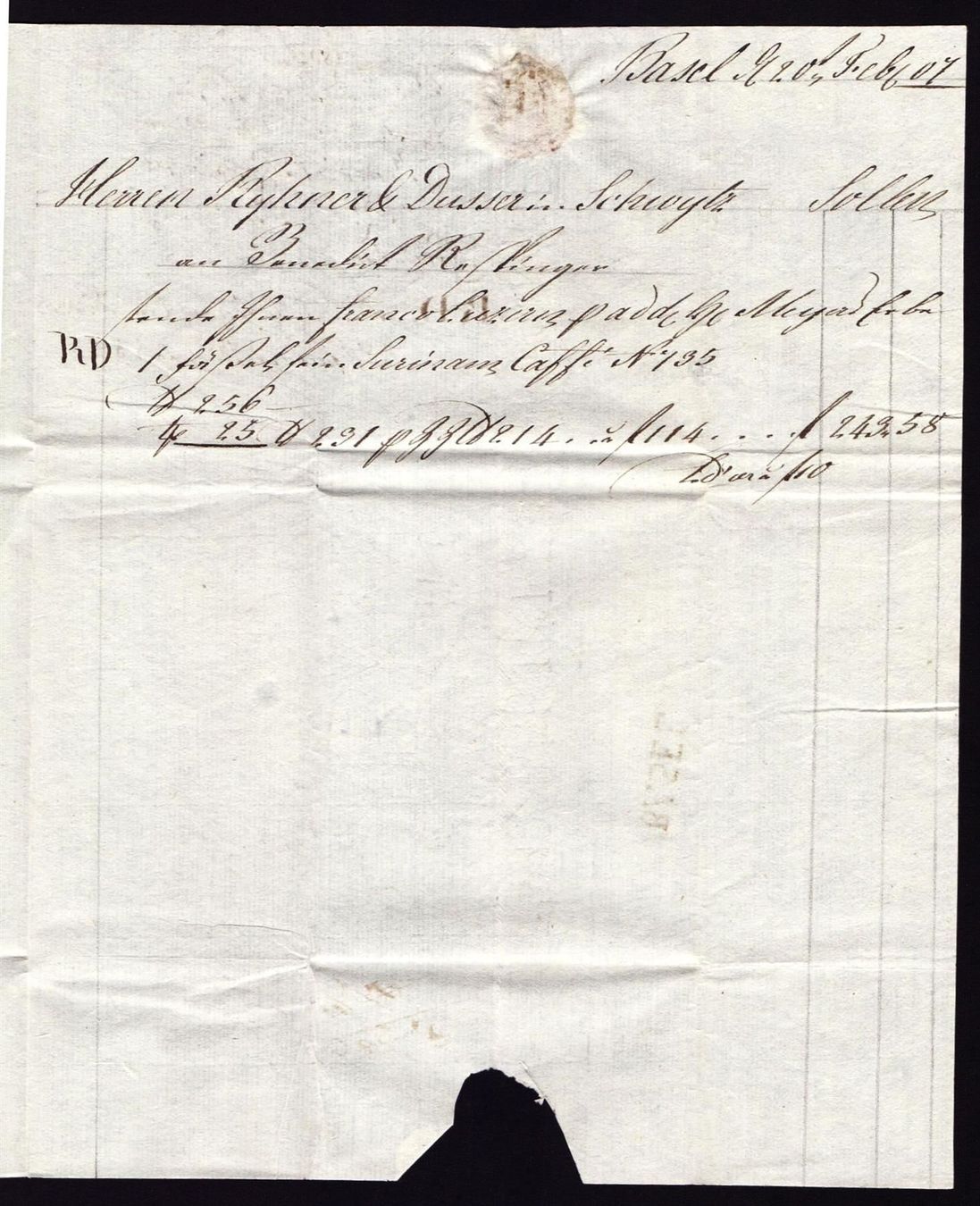 Alle Briefmarken: Basel - Schwytz 1807 – Gebraucht aus Flamatt von samowarow 3