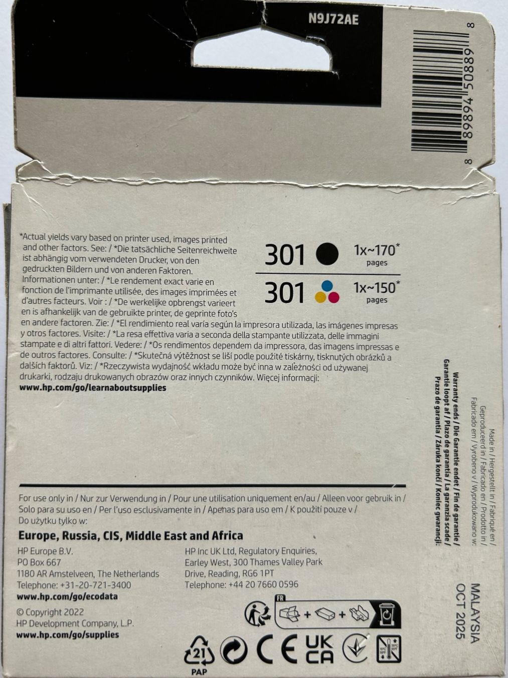Hewlett Packard Cartucce per stampanti & toner: HP 301 Druckerpatronen 2-pack - NEU – Nuovo e nell'imballaggio originale da Oberwil b. Zug venduto da design_at_work 1