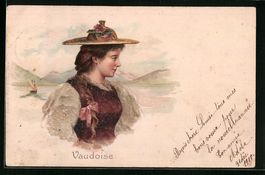 Lithographie Vaudoise, Frau in Tracht