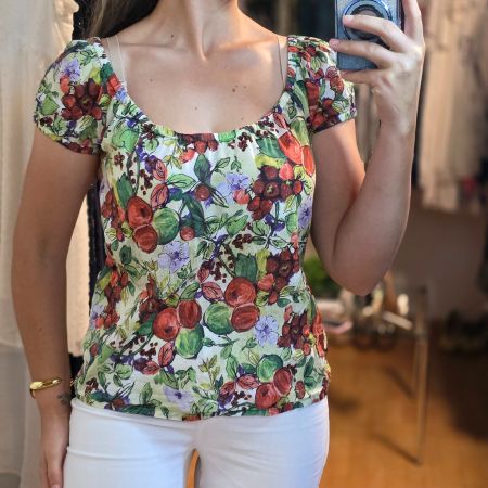 Damen Sommer Bluse Floral Baumwolle Seide Mix Gr M Chic