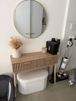 ✨ Meuble d’entrée avec miroir et pouf en bouclette ✨