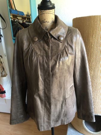 Élégante veste en cuir véritable marron - Taille 34