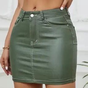 Jeans mini gonna con effetto pelle in colore di olive