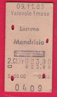 KARTON BILLETT, LOCARNO - MENDRISIO, 2.KLASSE, RETOUR
