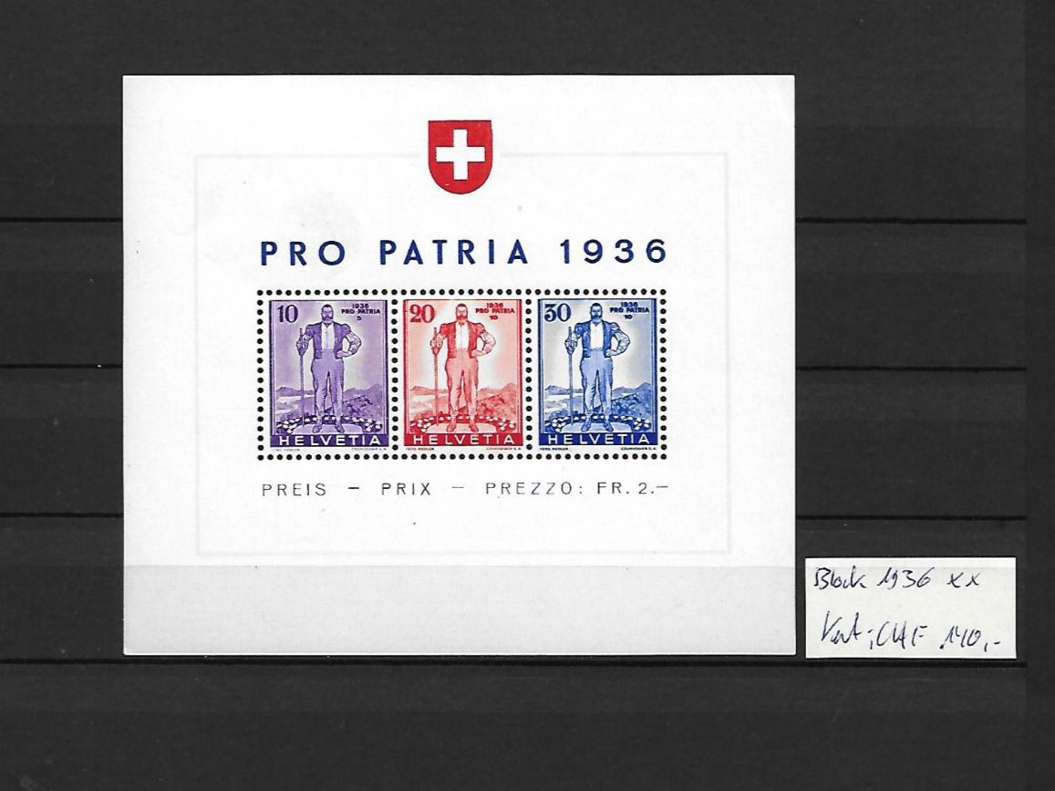 Tutti i francobolli: PP Block 1936 ** Kat: CHF 140.- – Nuovo (secondo la descrizione) da Basel venduto da Ilp