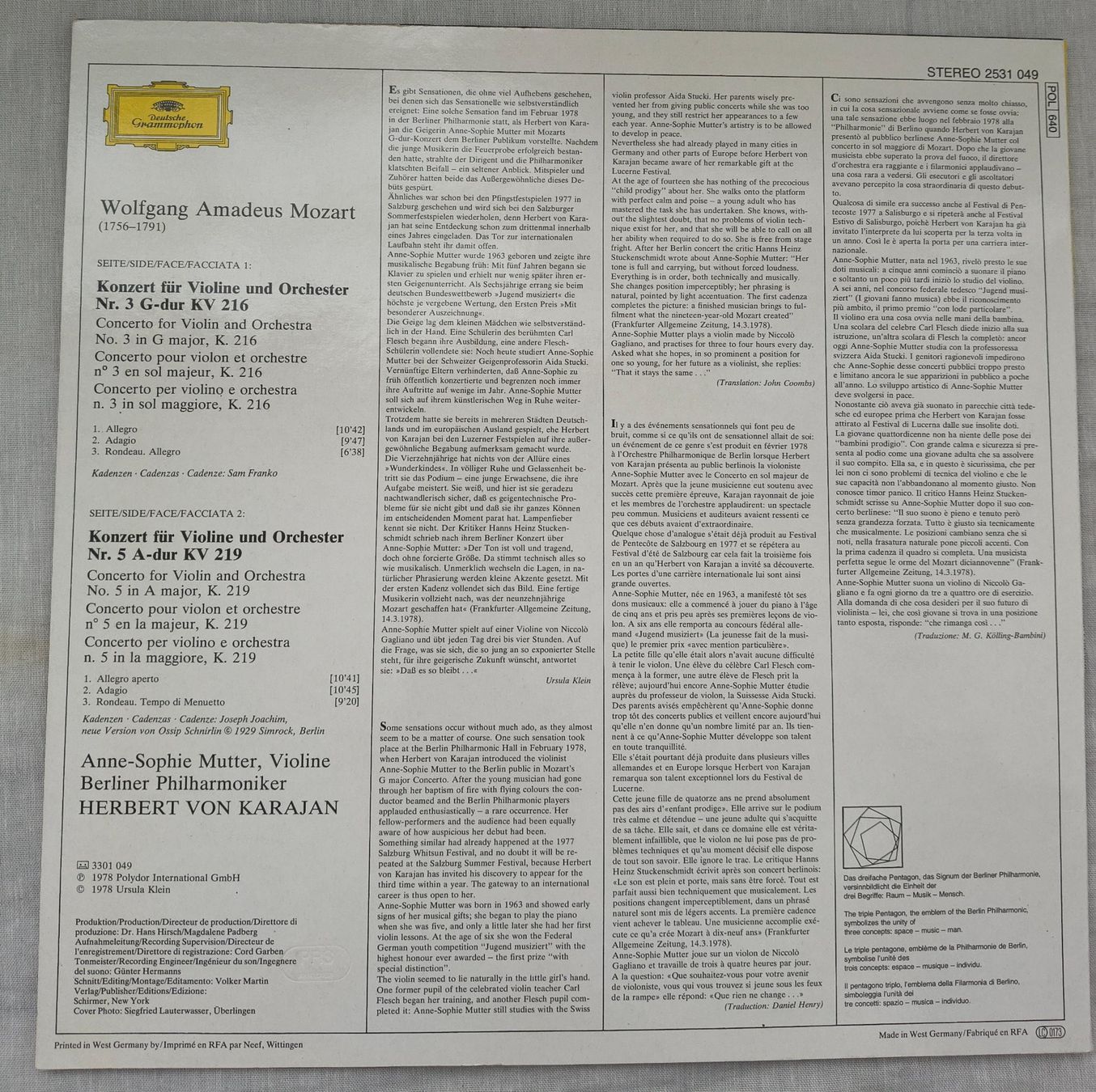 Dischi in vinile: Klassik - LP "MOZART - VIOLINKONZERTE NR. 3&5" – Nuovo (secondo la descrizione) da Binningen venduto da mar_2jlr 1