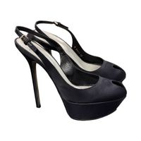 Sergio Rossi Black Satin Slingback 37 size  Heels, Size 37!
