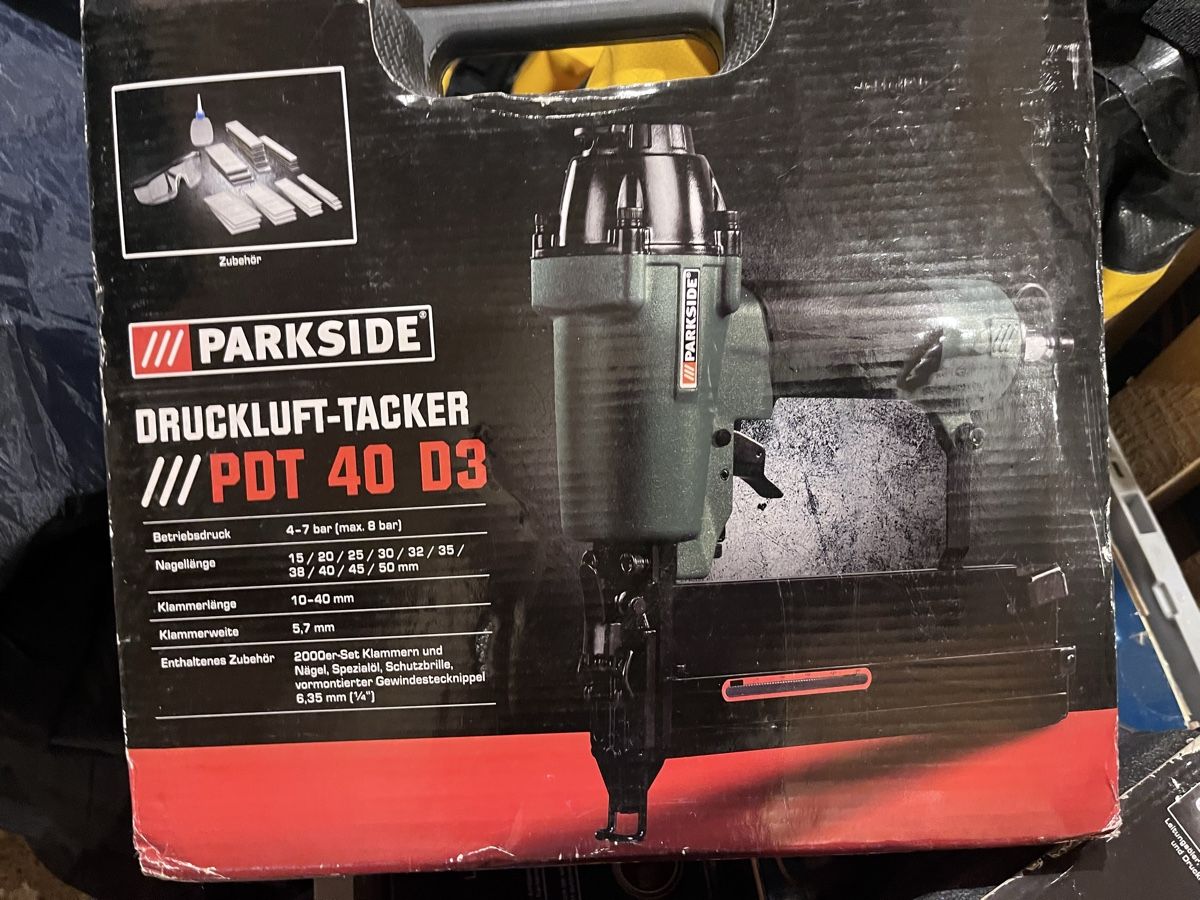 Tutti gli attrezzi: PARKSIDE Druckluft-Tacker PDT 40 D3 Neu – Nuovo e nell'imballaggio originale da Marly venduto da realdeal_2013