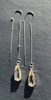 Longues boucles d’oreilles argentées avec cabochon jaune
