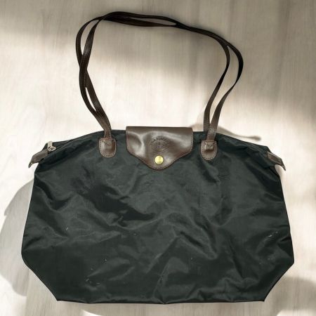Sac shopping La Staffa pliable en nylon noir et cuir marron