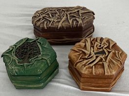 3 antike Holz-Schmuck-Schatullen / verschiedene Motive