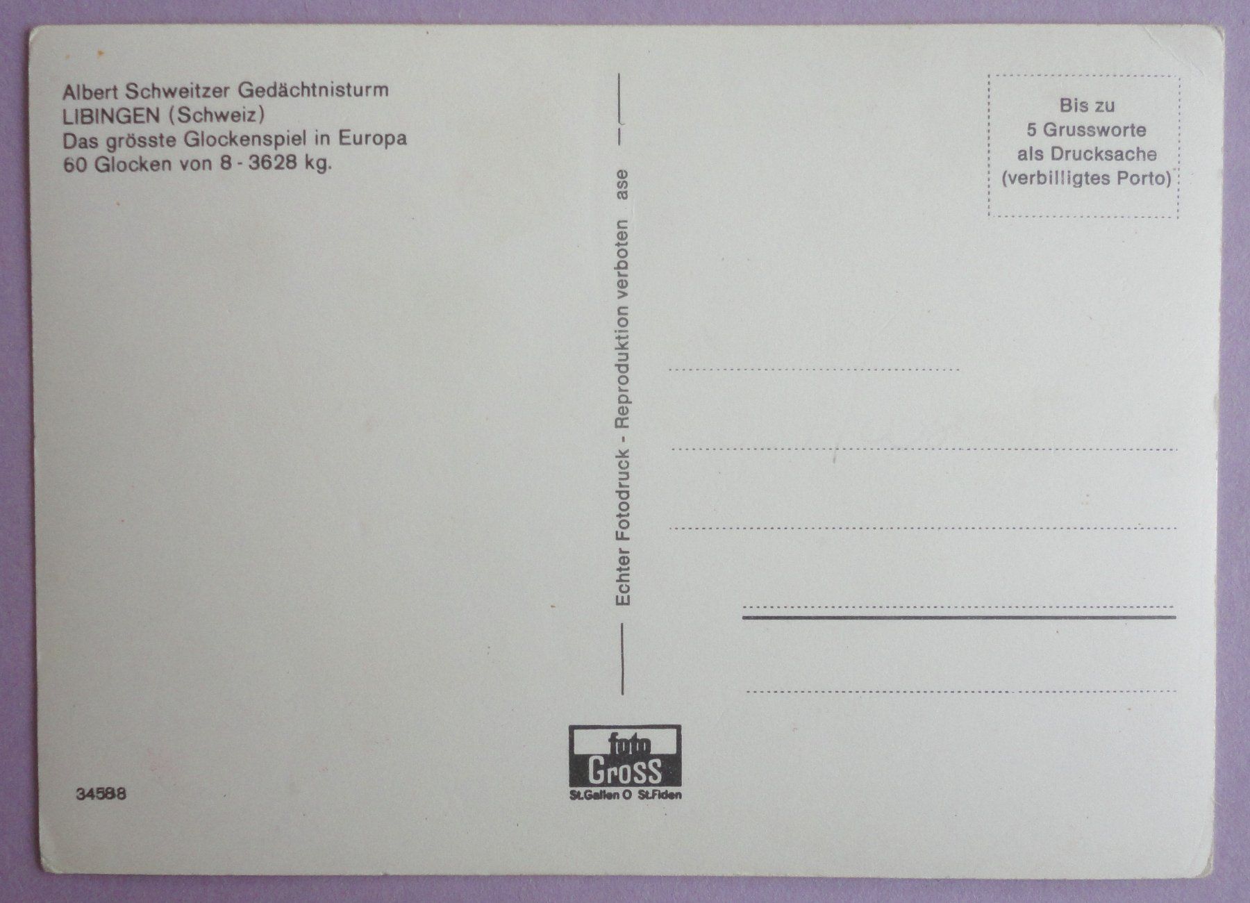 Cartoline postali: Albert Schweizer Gedächtnisturm, Libingen – Usato da Fétigny venduto da Billy2miny 1