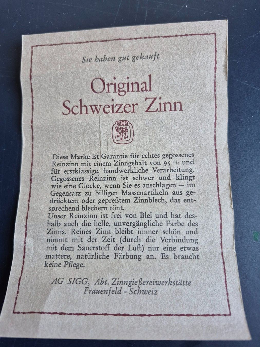 Sigg Altre raccolte & rarità: Walliser Zinnkanne Sigg – Usato da Glattbrugg venduto da coronado03 3