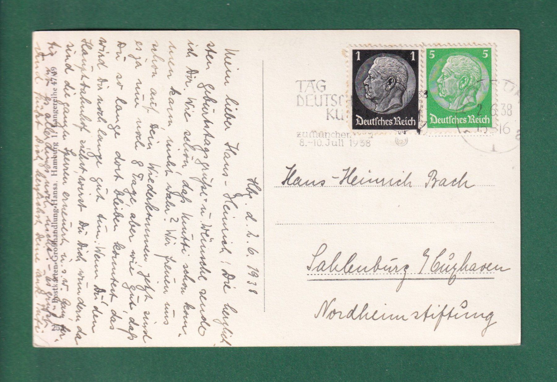 Cartoline postali: HAMBURG - Hafen - Schiffe - 1938 – Usato da Pully venduto da nicecards-shop 1