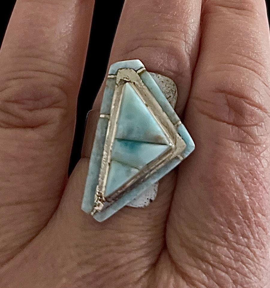 Anelli: Native American Silver Ring Larimar Stone – Usato da Genève venduto da gvokiii