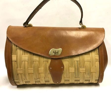 Handtasche mit Leder und Korbweide 50er