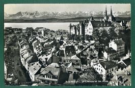 Neuchâtel, le Château et les Alpes, 1955, gelaufen