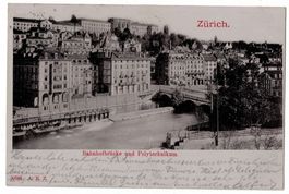 Zürich, Bahnhofbrücke und Polytechnikum, gelaufen 1901