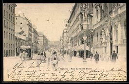 AK Genève, Rue du Mont Blanc, Pferdebahn