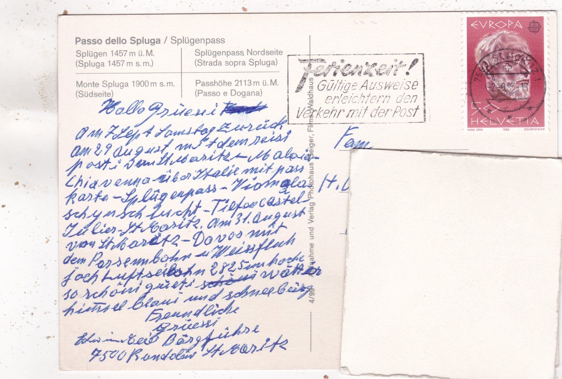 Cartoline postali: Splügenpass 1985 – Usato da Herisau venduto da Lisegrat2008 1